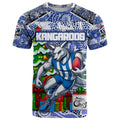 Custom Kangaroos Rugby Merry Christmas T Shirt Indigenous Australian Art