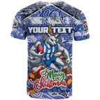 Custom Kangaroos Rugby Merry Christmas T Shirt Indigenous Australian Art