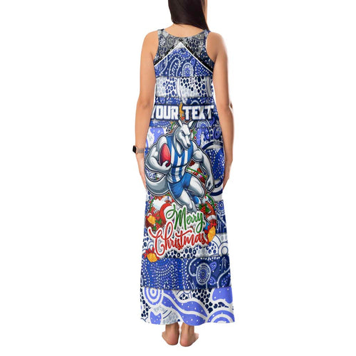 Custom Kangaroos Rugby Merry Christmas Tank Maxi Dress Indigenous Australian Art