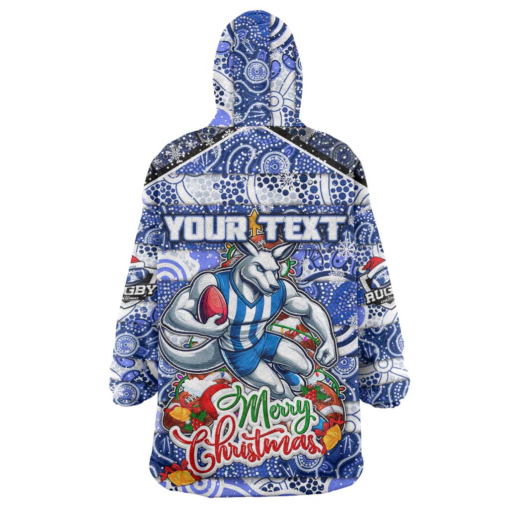 Custom Kangaroos Rugby Merry Christmas Wearable Blanket Hoodie Indigenous Australian Art