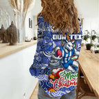 Custom Kangaroos Rugby Merry Christmas Women Casual Shirt Indigenous Australian Art