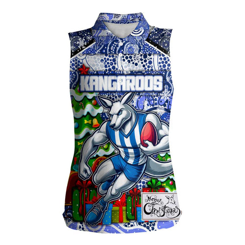 Custom Kangaroos Rugby Merry Christmas Women Sleeveless Polo Shirt Indigenous Australian Art