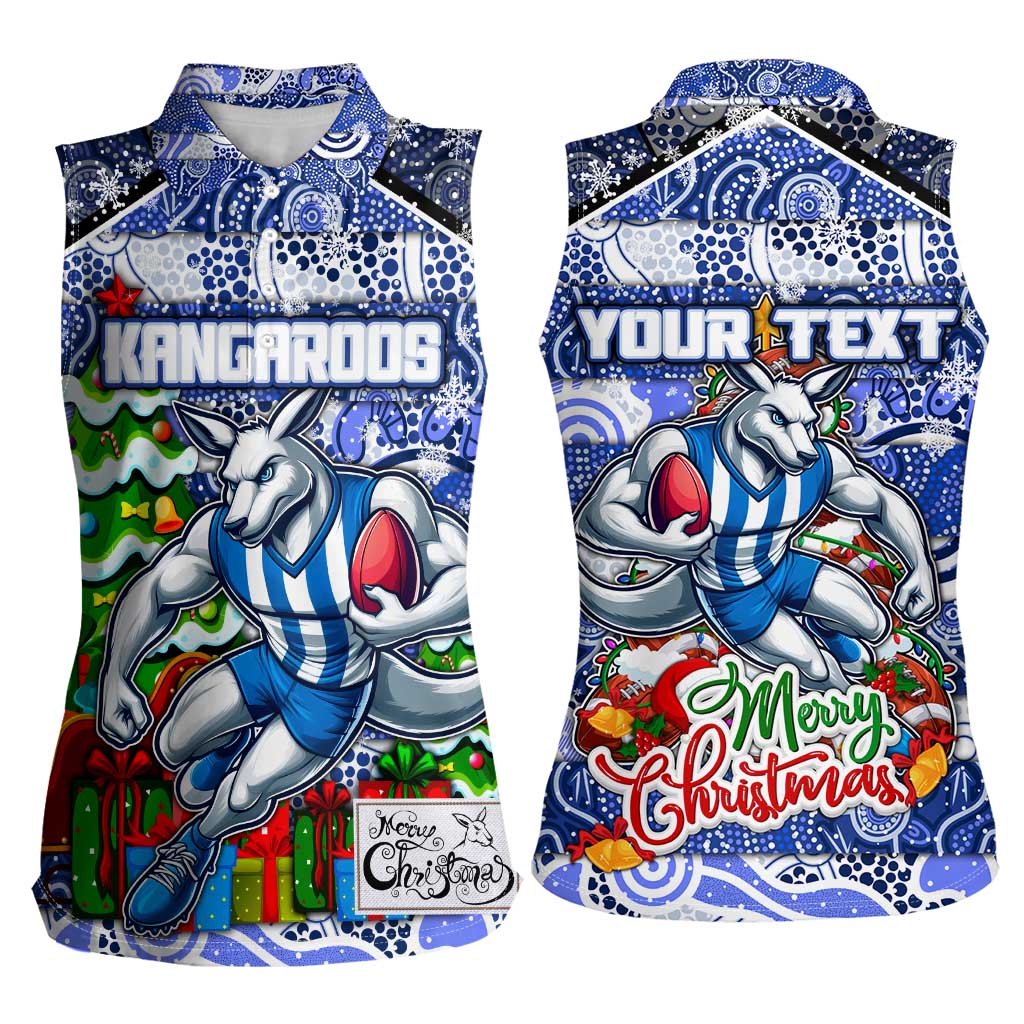 Custom Kangaroos Rugby Merry Christmas Women Sleeveless Polo Shirt Indigenous Australian Art