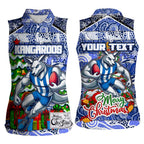 Custom Kangaroos Rugby Merry Christmas Women Sleeveless Polo Shirt Indigenous Australian Art