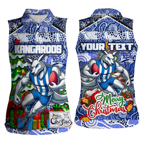 Custom Kangaroos Rugby Merry Christmas Women Sleeveless Polo Shirt Indigenous Australian Art