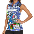 Custom Kangaroos Rugby Merry Christmas Women Sleeveless Polo Shirt Indigenous Australian Art