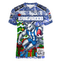 Custom Kangaroos Rugby Merry Christmas Women V-Neck T-Shirt Indigenous Australian Art