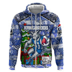 Custom Kangaroos Rugby Merry Christmas Zip Hoodie Indigenous Australian Art