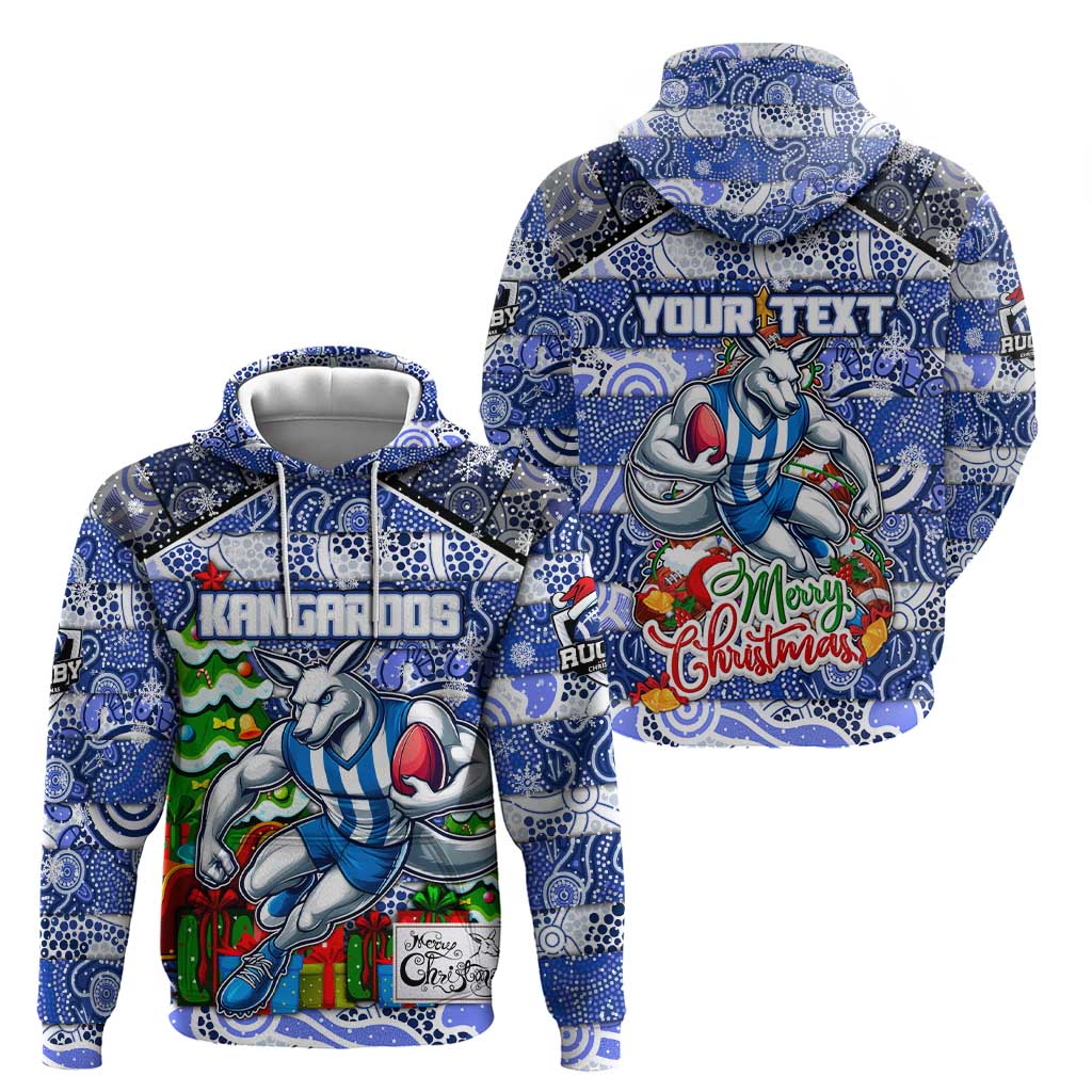 Custom Kangaroos Rugby Merry Christmas Zip Hoodie Indigenous Australian Art