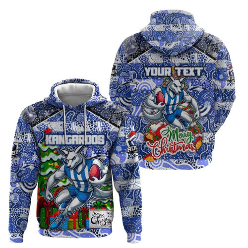 Custom Kangaroos Rugby Merry Christmas Zip Hoodie Indigenous Australian Art