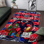 Demons Football Merry Christmas Area Rug Indigenous Australian Art