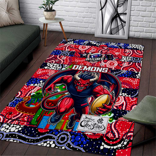 Demons Football Merry Christmas Area Rug Indigenous Australian Art