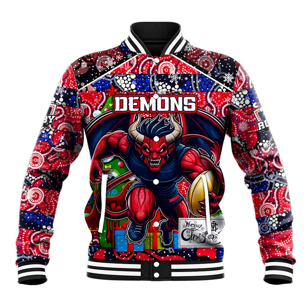 Custom Demons Rugby Merry Christmas Baseball Jacket Indigenous Australian Art