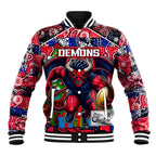 Custom Demons Rugby Merry Christmas Baseball Jacket Indigenous Australian Art