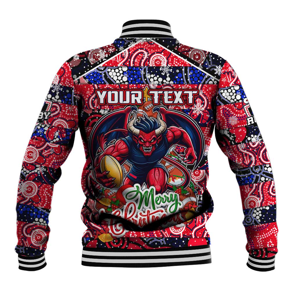 Custom Demons Rugby Merry Christmas Baseball Jacket Indigenous Australian Art