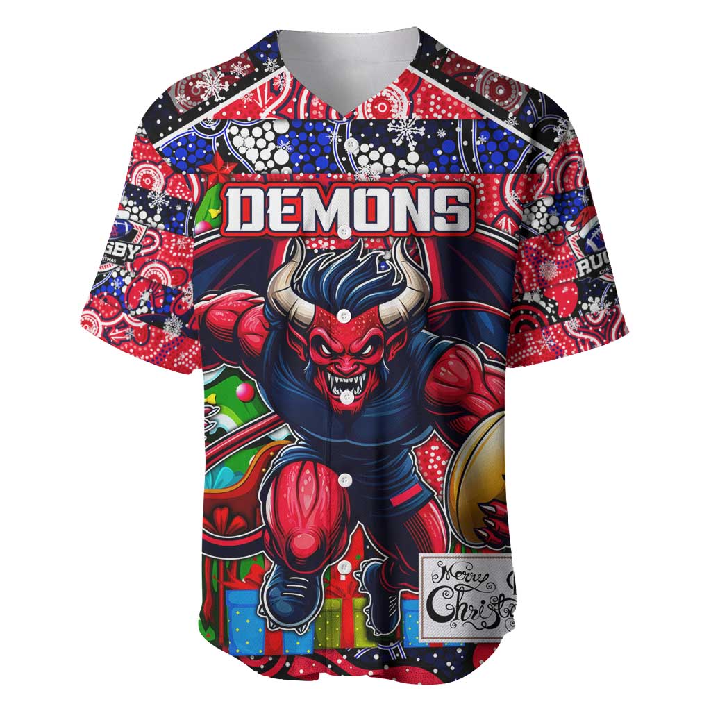 Custom Demons Rugby Merry Christmas Baseball Jersey Indigenous Australian Art