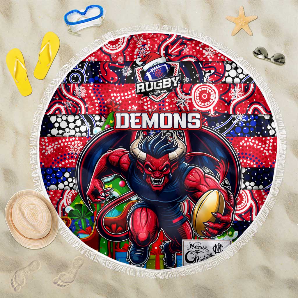 Demons Football Merry Christmas Beach Blanket Indigenous Australian Art