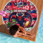 Demons Football Merry Christmas Beach Blanket Indigenous Australian Art