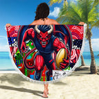 Demons Football Merry Christmas Beach Blanket Indigenous Australian Art