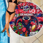 Demons Football Merry Christmas Beach Blanket Indigenous Australian Art