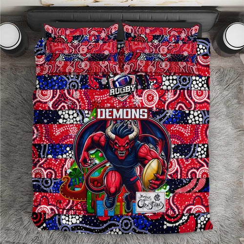 Demons Football Merry Christmas Bedding Set Indigenous Australian Art