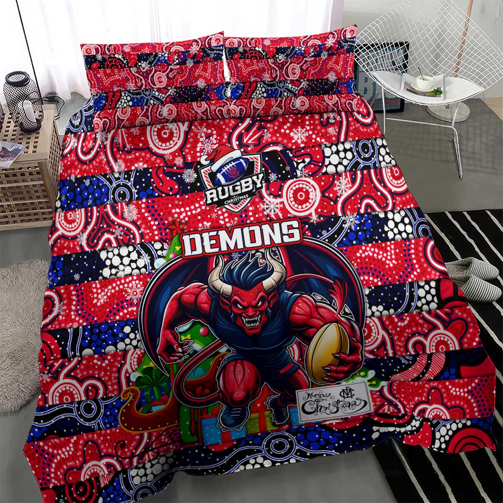 Demons Football Merry Christmas Bedding Set Indigenous Australian Art