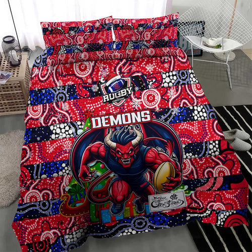 Demons Football Merry Christmas Bedding Set Indigenous Australian Art