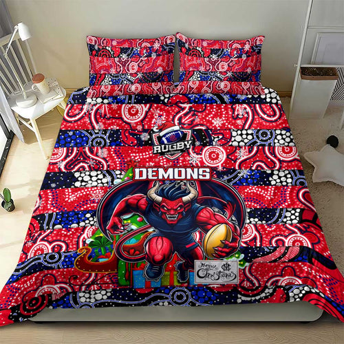 Demons Football Merry Christmas Bedding Set Indigenous Australian Art