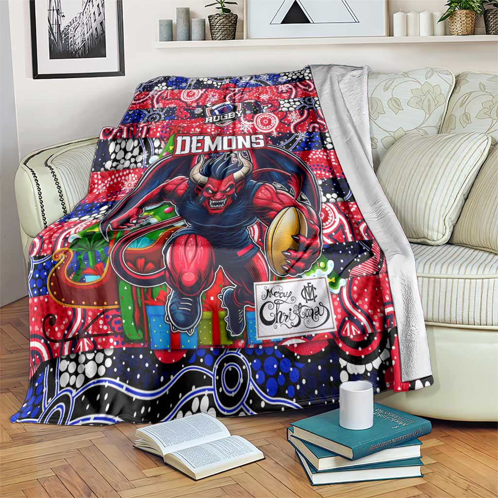 Demons Football Merry Christmas Blanket Indigenous Australian Art
