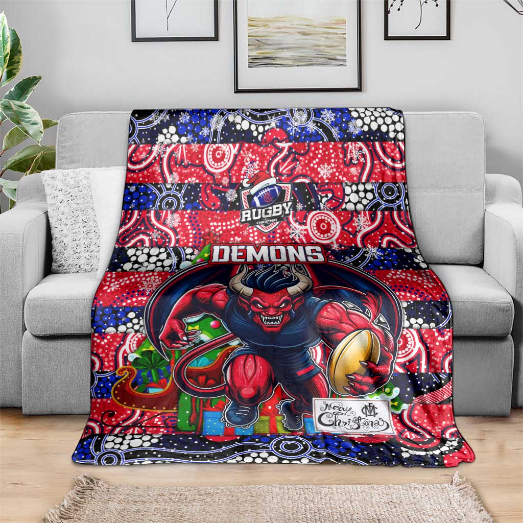 Demons Football Merry Christmas Blanket Indigenous Australian Art