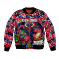 Custom Demons Rugby Merry Christmas Bomber Jacket Indigenous Australian Art