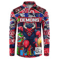 Custom Demons Rugby Merry Christmas Button Sweatshirt Indigenous Australian Art