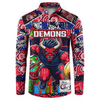 Custom Demons Rugby Merry Christmas Button Sweatshirt Indigenous Australian Art