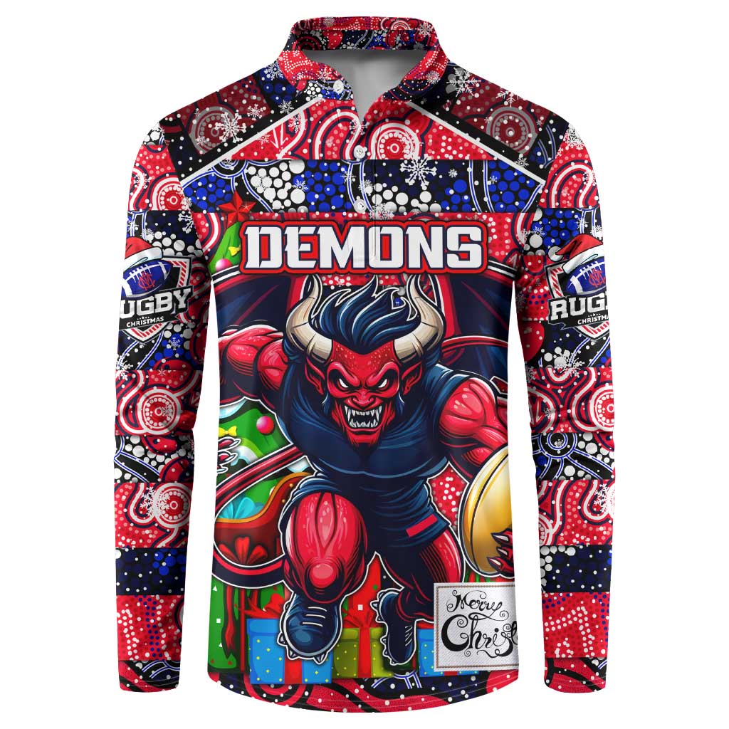 Custom Demons Rugby Merry Christmas Button Sweatshirt Indigenous Australian Art