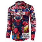 Custom Demons Rugby Merry Christmas Button Sweatshirt Indigenous Australian Art