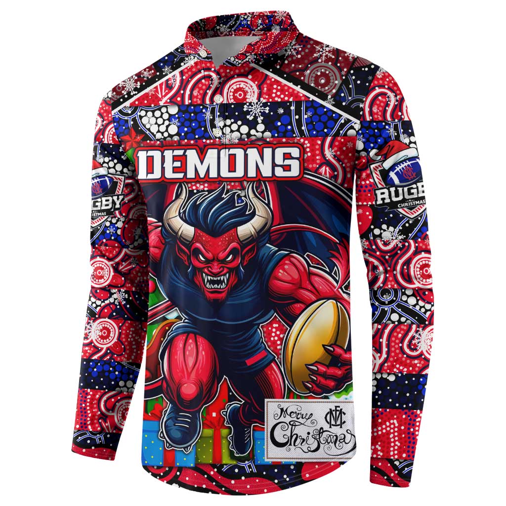 Custom Demons Rugby Merry Christmas Button Sweatshirt Indigenous Australian Art