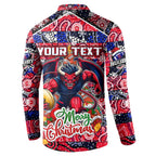 Custom Demons Rugby Merry Christmas Button Sweatshirt Indigenous Australian Art