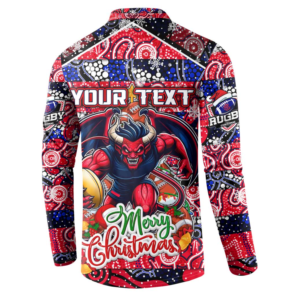 Custom Demons Rugby Merry Christmas Button Sweatshirt Indigenous Australian Art