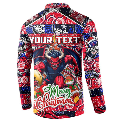 Custom Demons Rugby Merry Christmas Button Sweatshirt Indigenous Australian Art
