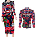 Custom Demons Rugby Merry Christmas Couples Matching Long Sleeve Bodycon Dress and Long Sleeve Button Shirt Indigenous Australian Art