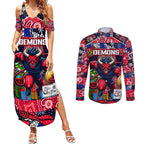 Custom Demons Rugby Merry Christmas Couples Matching Summer Maxi Dress and Long Sleeve Button Shirt Indigenous Australian Art