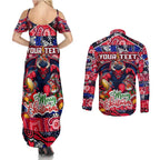 Custom Demons Rugby Merry Christmas Couples Matching Summer Maxi Dress and Long Sleeve Button Shirt Indigenous Australian Art