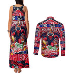 Custom Demons Rugby Merry Christmas Couples Matching Tank Maxi Dress and Long Sleeve Button Shirt Indigenous Australian Art