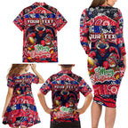 Custom Demons Rugby Merry Christmas Family Matching Long Sleeve Bodycon Dress and Hawaiian Shirt Indigenous Australian Art