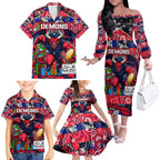 Custom Demons Rugby Merry Christmas Family Matching Off The Shoulder Long Sleeve Dress and Hawaiian Shirt Indigenous Australian Art