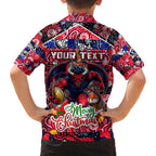 Custom Demons Rugby Merry Christmas Family Matching Off The Shoulder Long Sleeve Dress and Hawaiian Shirt Indigenous Australian Art
