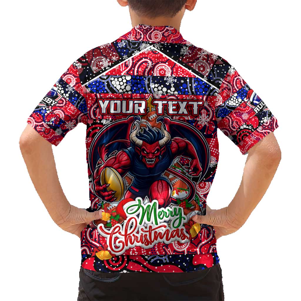 Custom Demons Rugby Merry Christmas Family Matching Off Shoulder Maxi Dress and Hawaiian Shirt Indigenous Australian Art