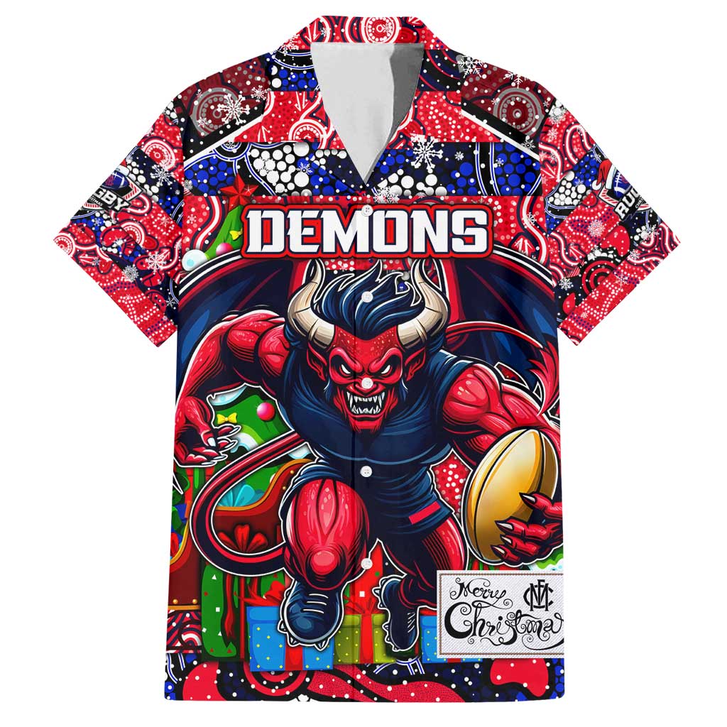 Custom Demons Rugby Merry Christmas Family Matching Off Shoulder Maxi Dress and Hawaiian Shirt Indigenous Australian Art
