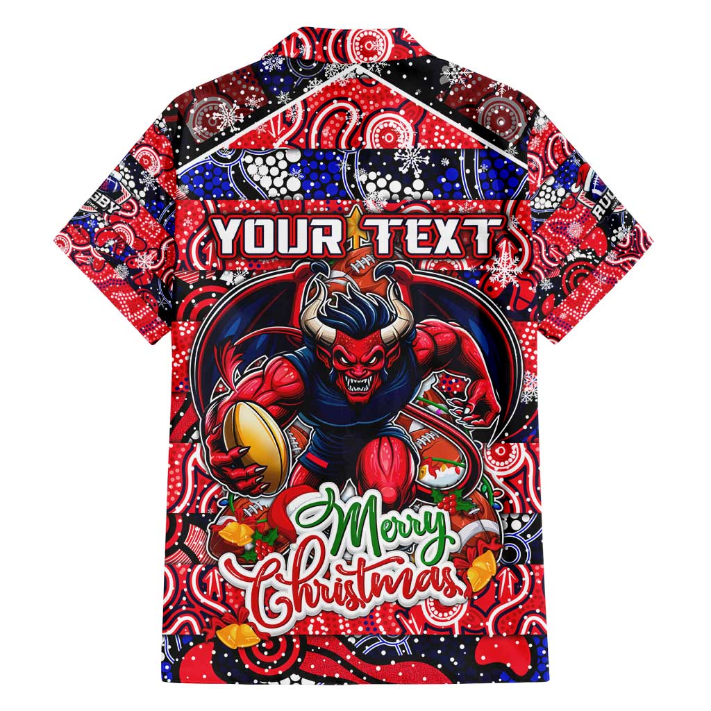 Custom Demons Rugby Merry Christmas Family Matching Off Shoulder Maxi Dress and Hawaiian Shirt Indigenous Australian Art