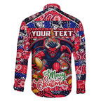 Custom Demons Rugby Merry Christmas Family Matching Off Shoulder Maxi Dress and Hawaiian Shirt Indigenous Australian Art